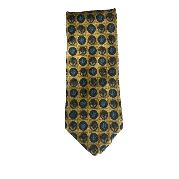 Ermenegildo Zegna Men's 100% Silk Yellow with Floral/ Geometric Pattern Tie - Picture 2 of 10
